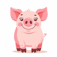 Fototapeta premium Very cute cartoon baby pig piggy smiling isolated on white background, minimal modern illustration style, for restaurant, pork, farm, children's book, card use.