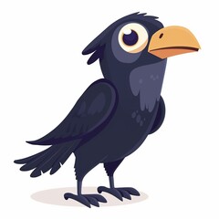 Happy smart cute illustration of a cartoon crow isolated on white background, for fairy tale illustration, children's book, halloween, card.