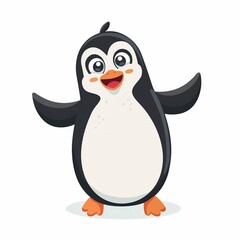Obraz premium Happy cartoon penguin smiling and saying hello to the camera, cute penguin illustration isolated on white, for card, zoo, children's book, poster, banner.