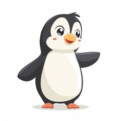 Obraz premium Happy cartoon penguin smiling and saying hello to the camera, cute penguin illustration isolated on white, for card, zoo, children's book, poster, banner.