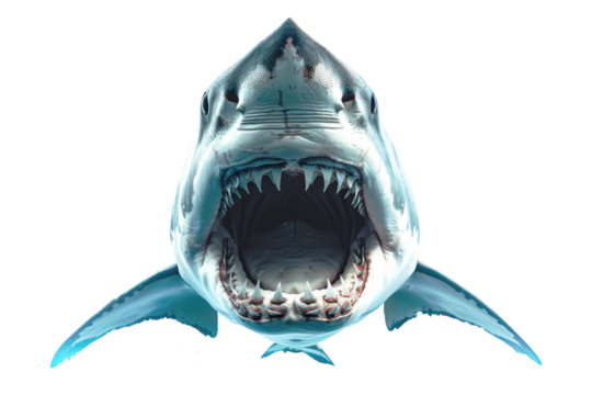 A shark with jaws swimming isolated on transparent background.