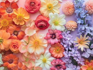 Flowers flat design top view theme spring water color Triadic Color Scheme