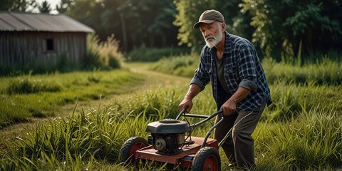 person cutting grass