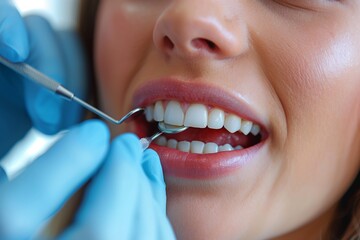Fototapeta premium Close Up Of Womans Mouth During Dental Examination