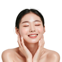 Young and beautiful skincare cosmetic beauty product promotion model