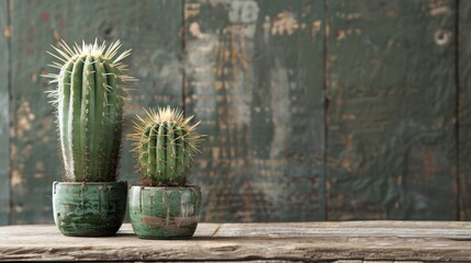 Cactus Pair on Wood Surface by Design Manual