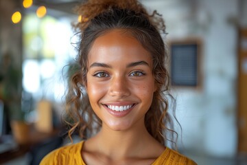 Obraz premium Smiling Indian Woman at Home Office