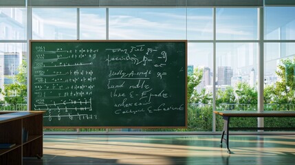 Classroom Chalkboard with Mathematical Formulas - Generative AI