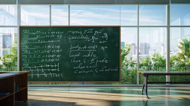 Classroom Chalkboard with Mathematical Formulas - Generative AI