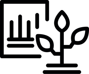 Line art icon of a plant growing out of a document showing positive business growth