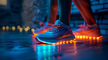 Athlete using a foam roller on the calves with a glowing xray effect on the feet to aid recovery from plantar fasciitis