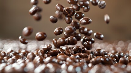 Obraz premium Energizing Espresso Delight: Chocolate-Covered Beans in Motion