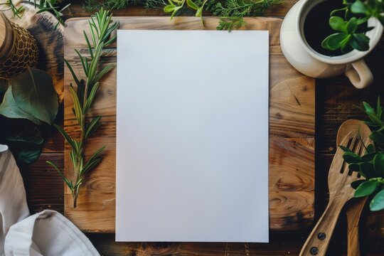 White blank restaurant menu sign on a table