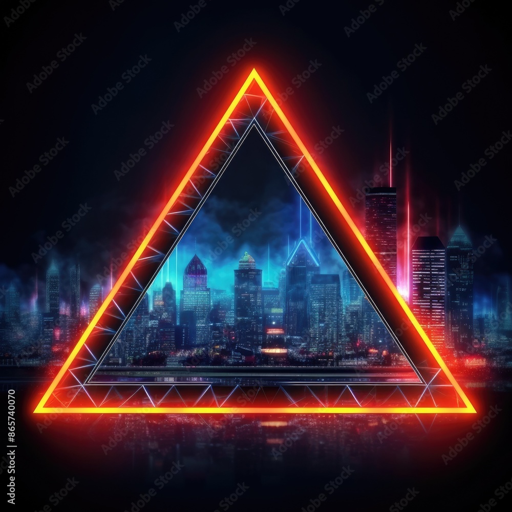 Poster abstract picture of beautiful geometric shape portal with digital style neon light reflecting set ag