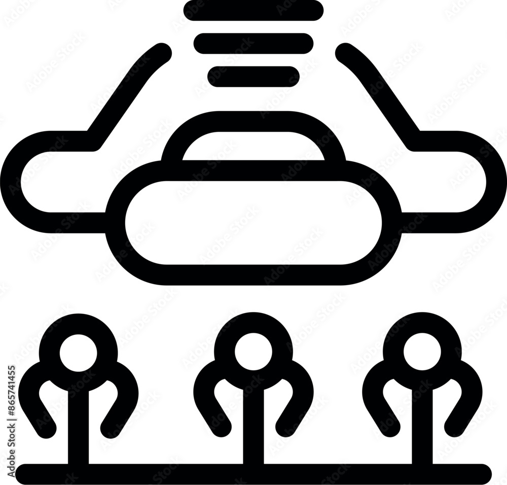 Poster line art icon of a team of programmers working using cloud computing technology