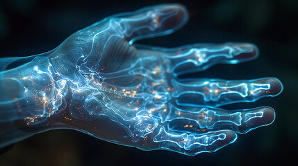 Naklejka premium Illuminate dislocated finger visible glowing Xray exemplifying interdisciplinary approach of sport medicine diagnosing treating acute injury emphasizing importance of rapid intervention rehabilitation