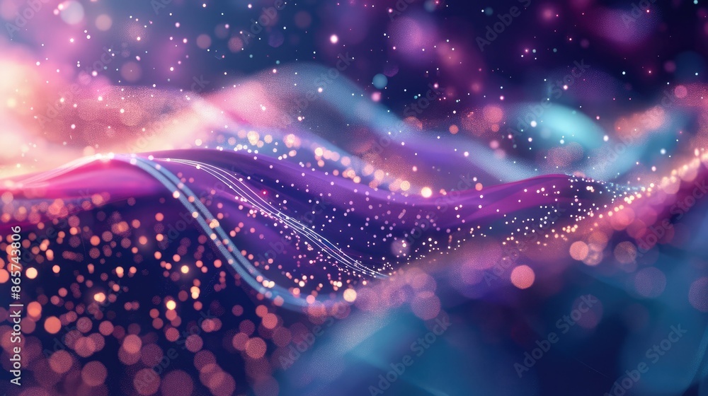 Poster the image is a colorful abstract background with a wave-like pattern. it has a futuristic and techno