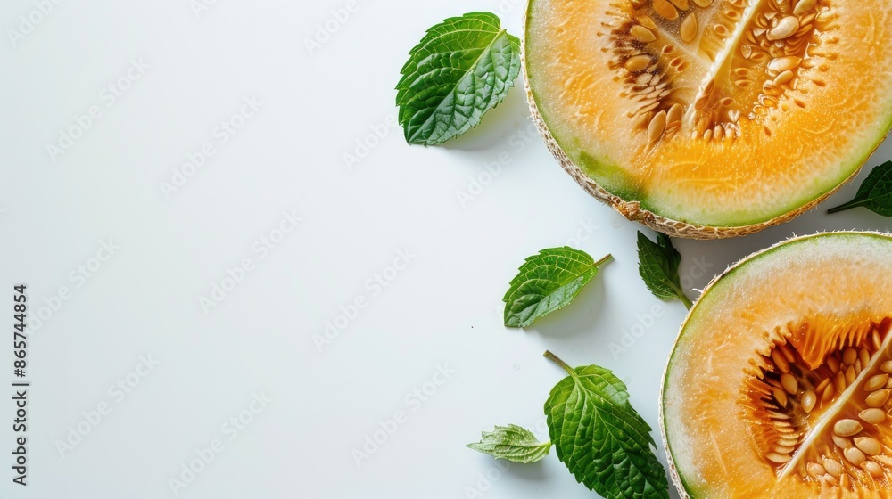 Poster melon on white background with space for text