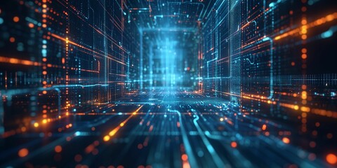 Fototapeta premium Abstract Digital Network With Glowing Lines And Patterns