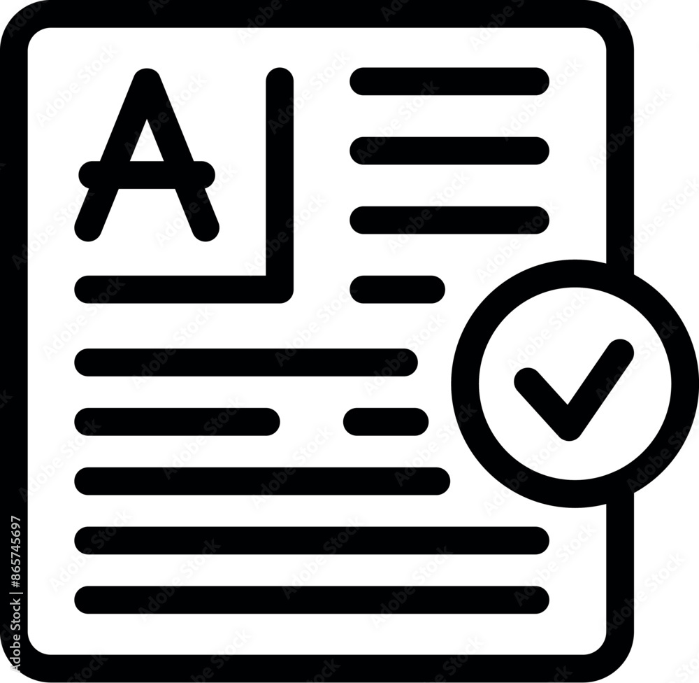 Poster proofreading software is checking a text document and showing its approval with a check mark icon