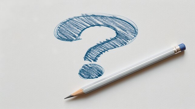 Creative Pencil Drawings Of Blue Question Marks On White Backgrounds - Symbolizing Curiosity, Inquiry, And Artistic Expression, BLUE Pencil Drawing Of A Question Mark, On White Background
