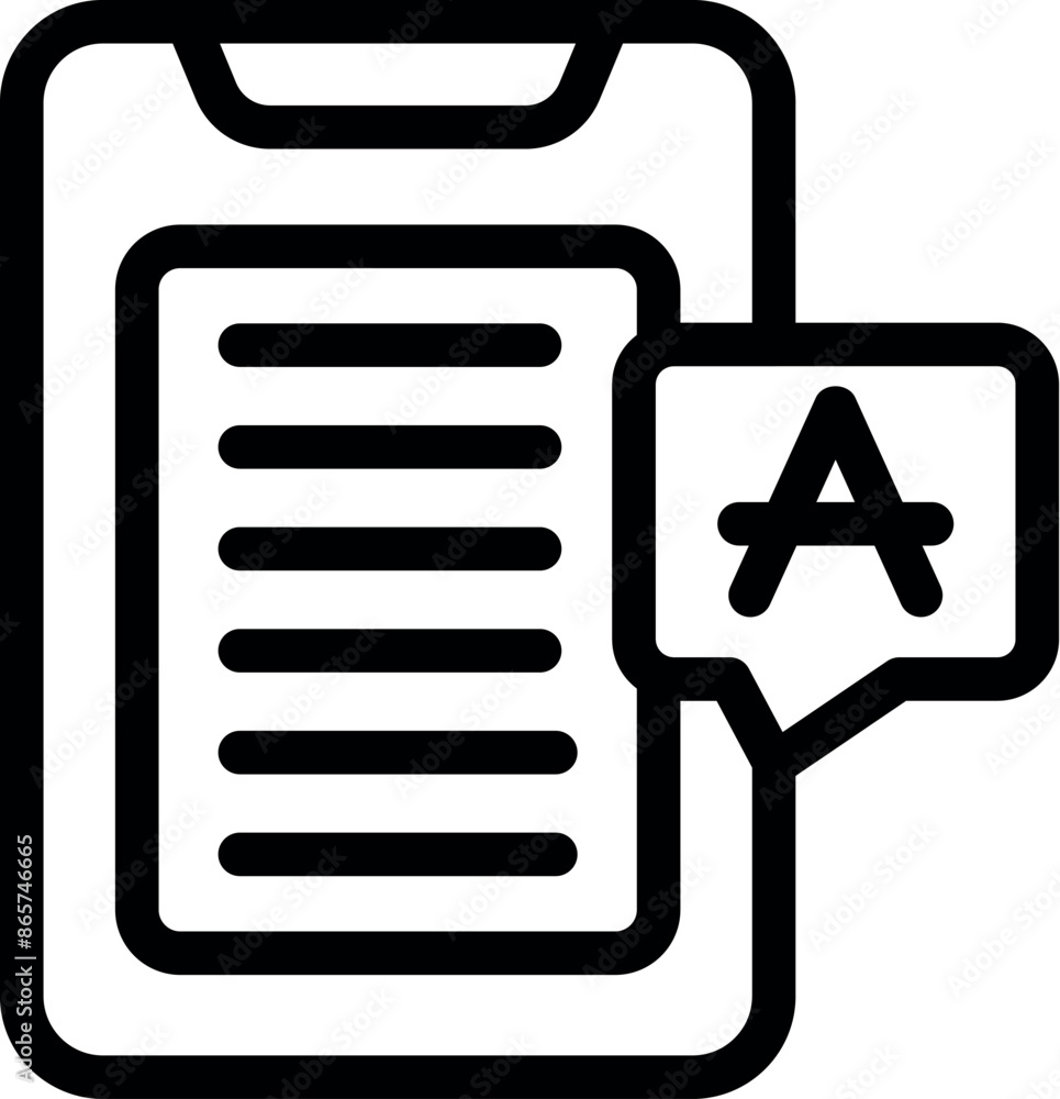 Aufkleber black outline icon of a mobile phone showing a text editing app