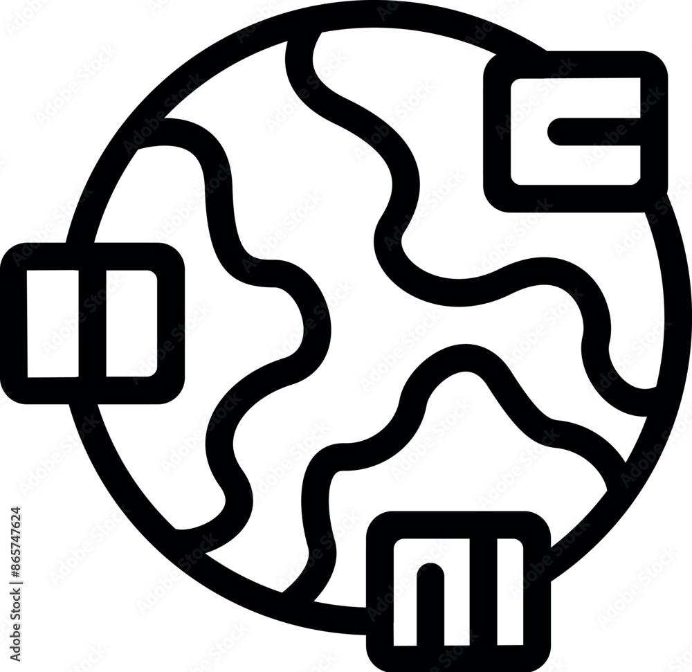 Aufkleber simple line icon illustration of the globe with data being transferred across it
