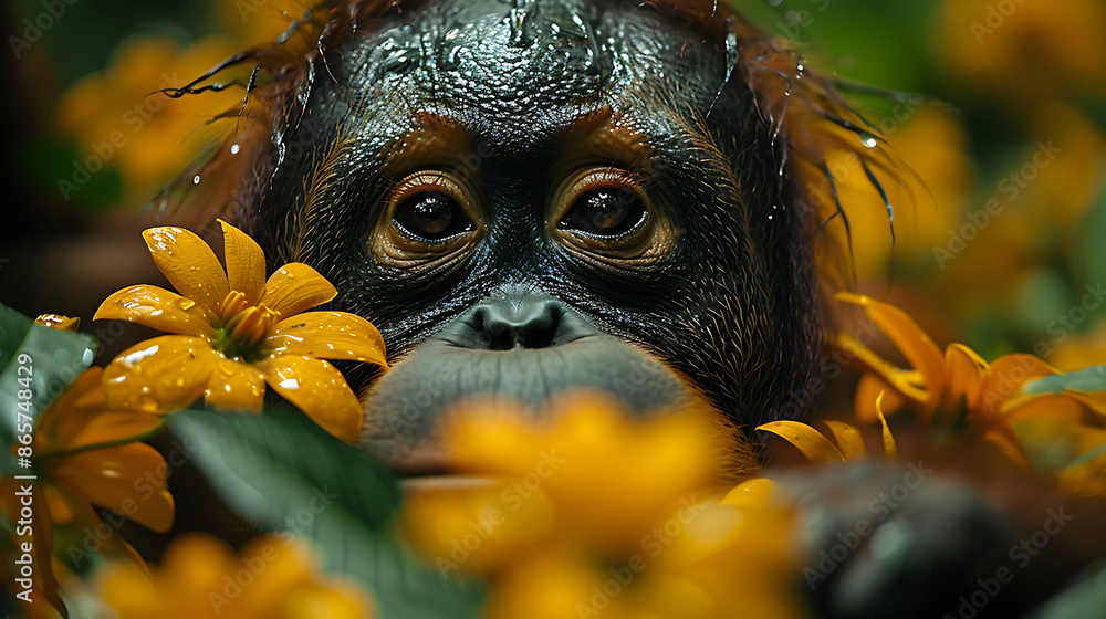 Poster rainforest an orangutan capturing with a high iso setting for low light