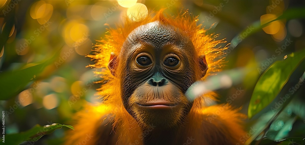 Aufkleber rainforest an orangutan capturing with a high iso setting for low light