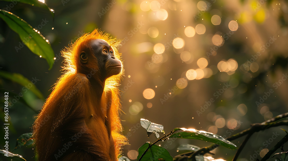 Poster rainforest an orangutan capturing with a high iso setting for low light