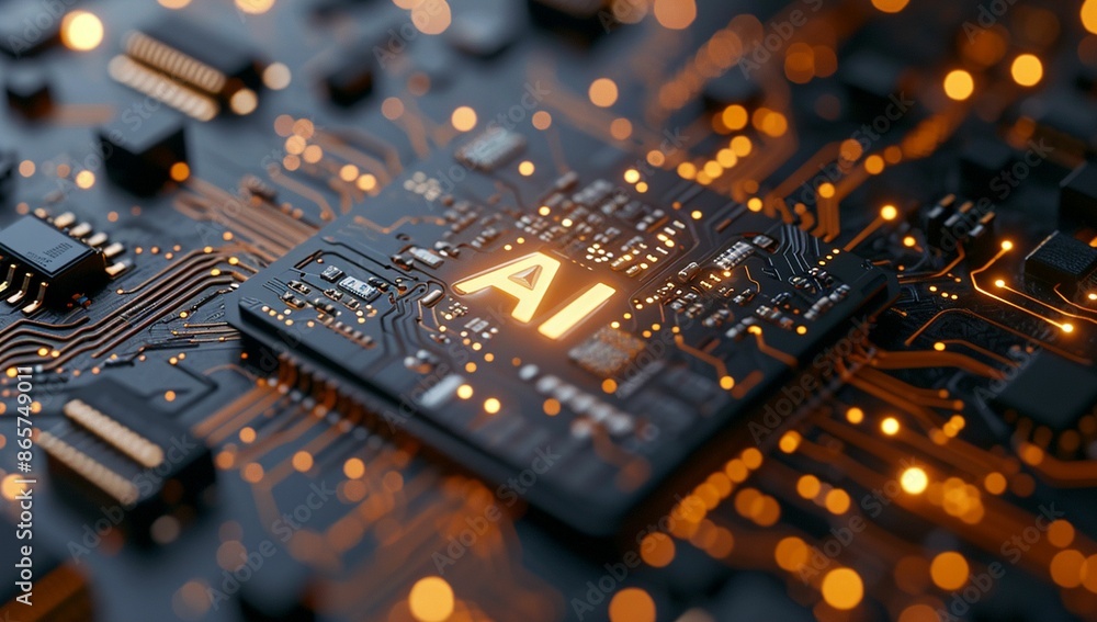 Aufkleber close up of a circuit board with the letters ai illuminated