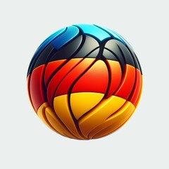 Fototapeta premium A soccer ball with the german flag colors, black red and yellow, on a white background