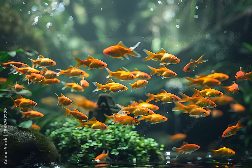 Poster river ecosystem fish and aquatic plants utilizing burst mode to capture multiple frames per second
