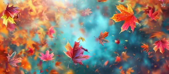 Colorful Maple Leaves Falling in Autumn