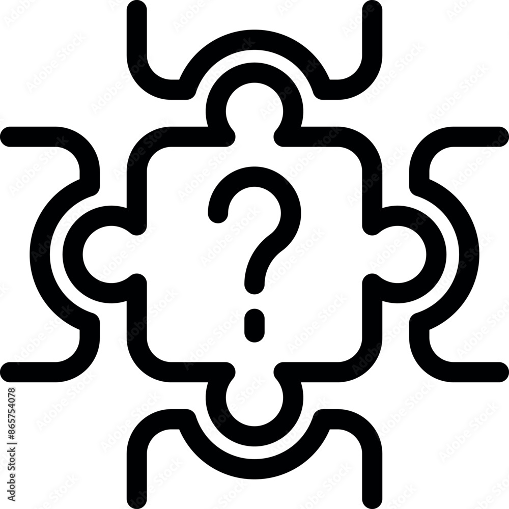 Poster team is working together, trying to solve a problem represented by a question mark inside a puzzle p
