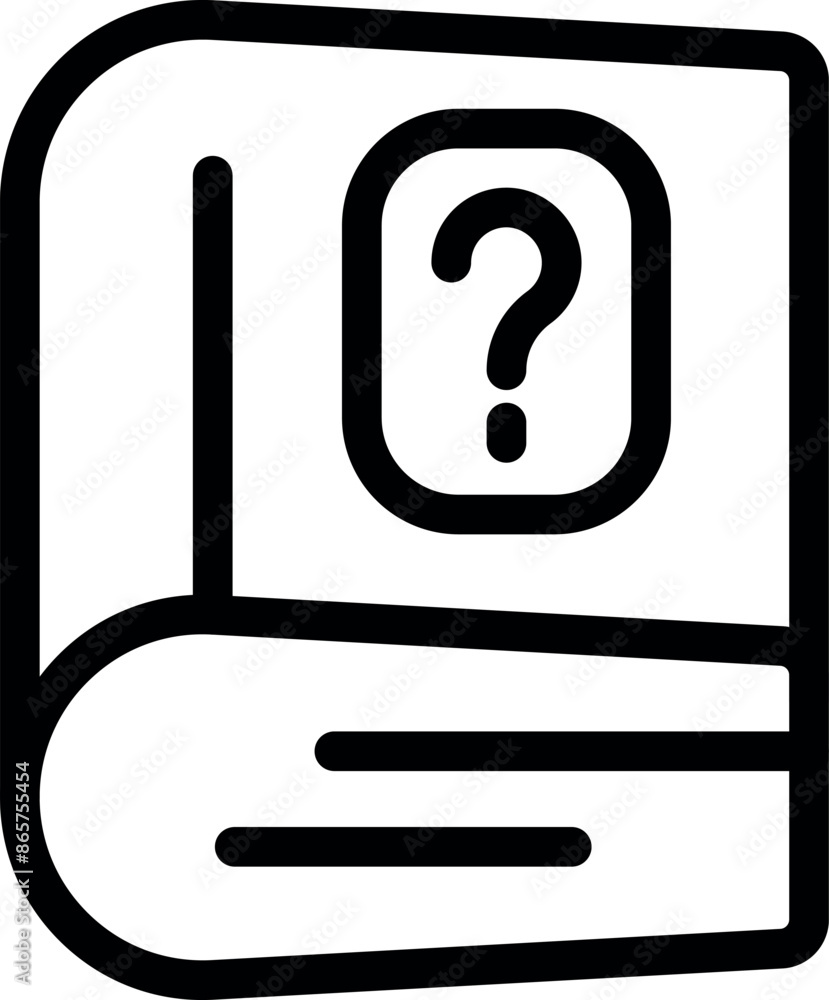 Poster simple line art icon of a book with a question mark, conveying confusion or a search for answers