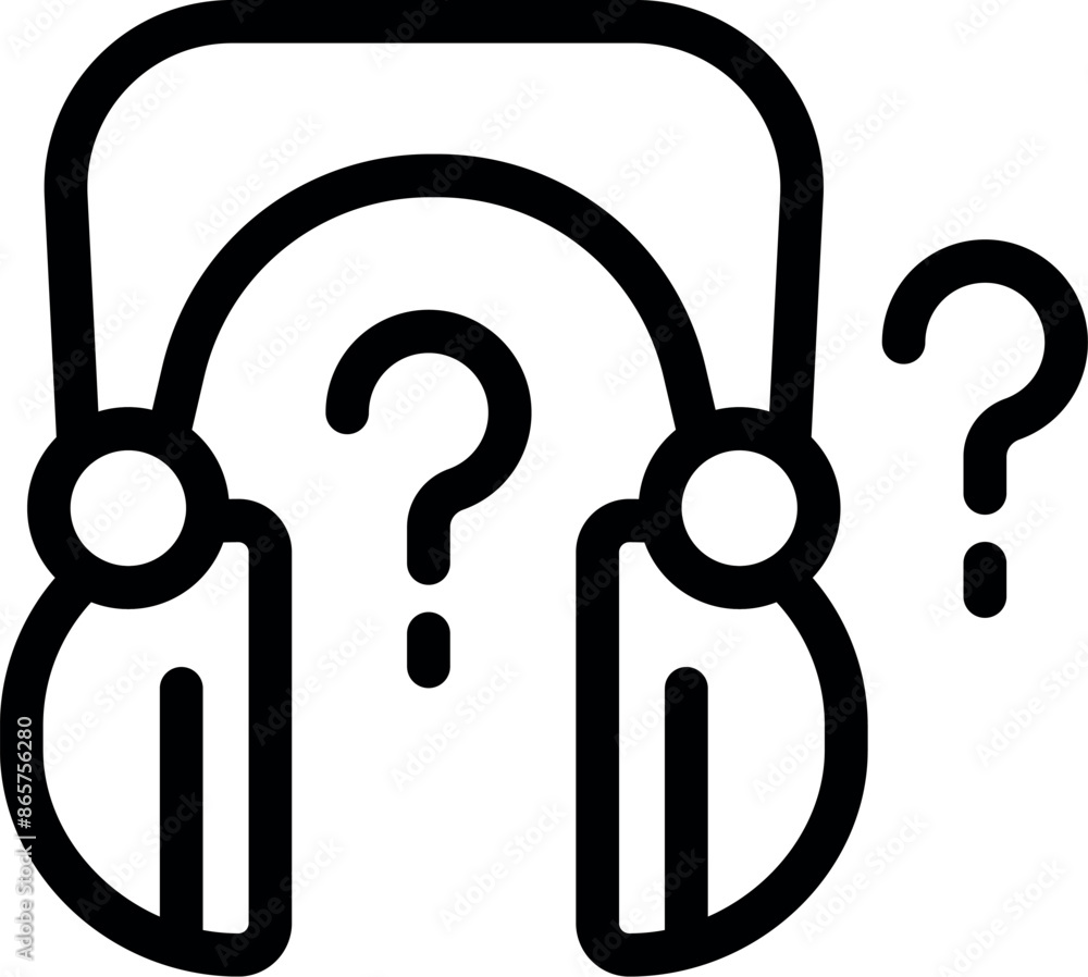 Poster headphones with question marks surrounding them, representing online support and frequently asked qu