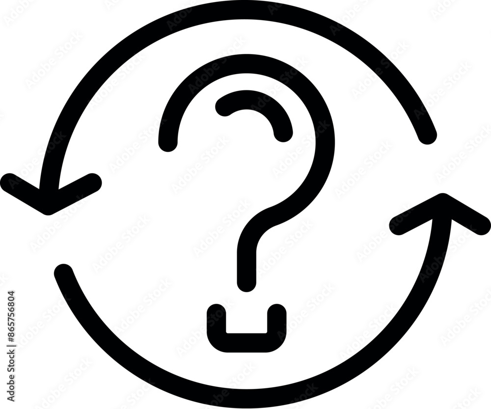 Poster circular shape made of arrows going in a loop with a question mark in the center, representing a cyc