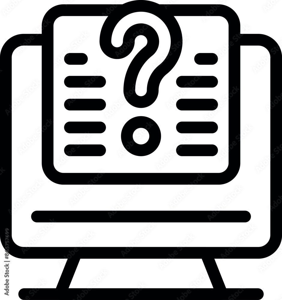 Poster simple icon of a computer showing an online survey with a question mark, perfect for representing on