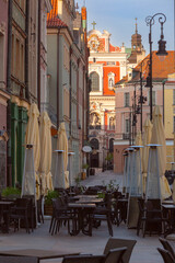 Facades of old colorful houses on the Town Hall Square in Poznan