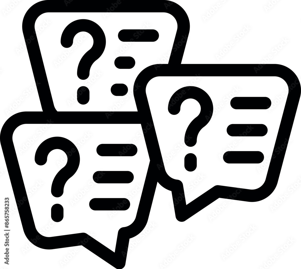 Poster simple icon of three speech bubbles with question marks inside, representing questions being asked