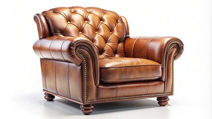 Luxurious leather armchair or car seat, isolated on pure white background, showcasing rich texture and sophisticated design details.