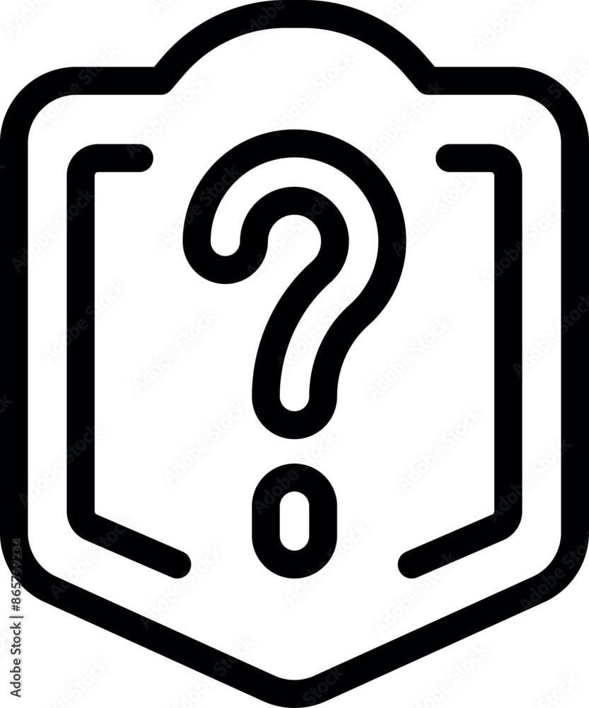Poster black outline icon of a question mark placed inside a shield