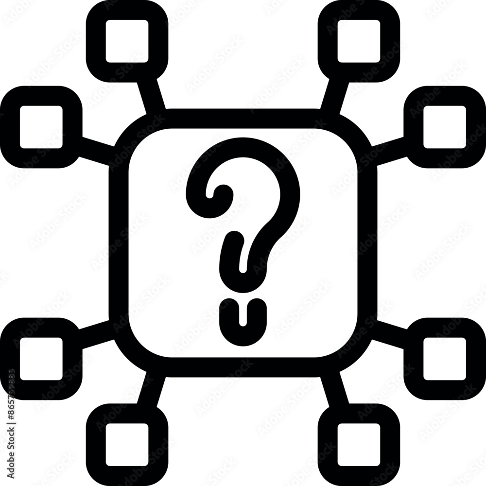 Poster single question mark is at the center of multiple data points, representing a central question
