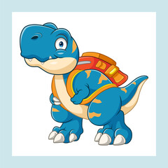Cartoon dinosaur back to school wearing a bag