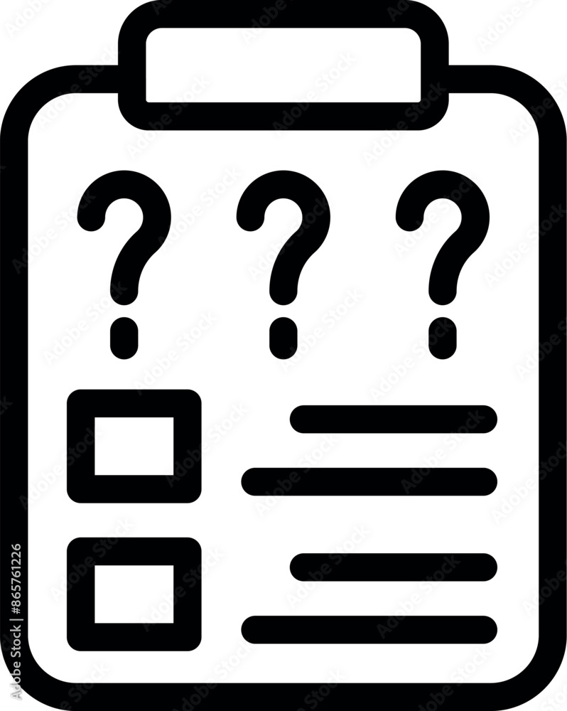 Sticker clipboard with question marks representing a survey or questionnaire with uncertain or confusing ans