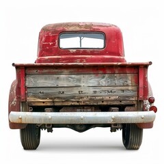 Red Pickup Truck Rear View Isolated