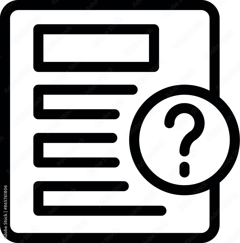 Poster question mark icon appearing over a document with text boxes representing data under analysis