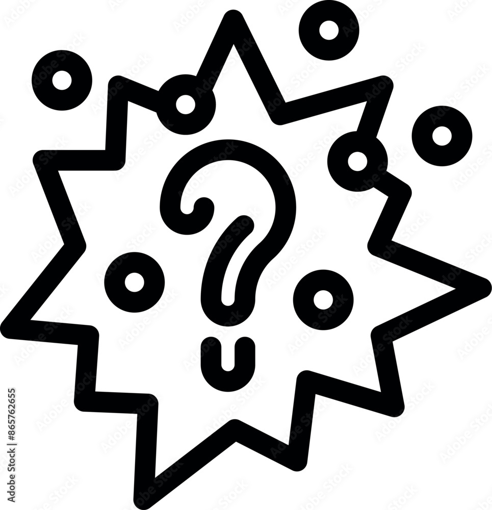 Poster line icon of a question mark surrounded by circles and forming a star shape, representing a frequent
