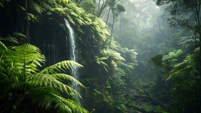 Stunning landscape of the Great Otway National Park in Australia featuring lush rainforests and cascading waterfalls 